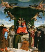 Lorenzo Lotto Thronende Madonna, Engel und Heilige oil painting